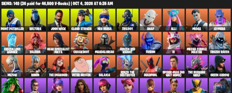 Fortnite account inventory for Point Patroller - Sultura - 120 Outfits