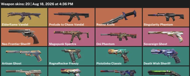 Valorant account inventory for LVL 185 · Reaver Knife & Elderflame Vandal
