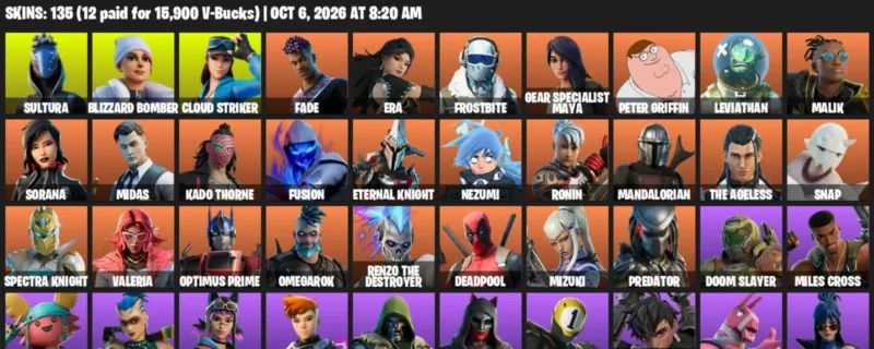 Fortnite account inventory for Sultura - Blizzard Bomber - 120 Outfits