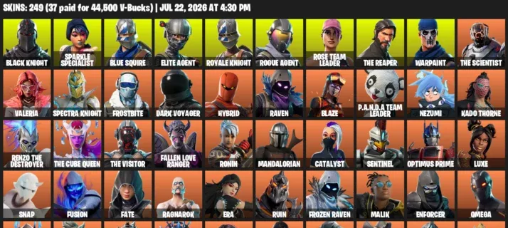 Fortnite Accounts listing: LVL 2661 - Black Knight - Sparkle Specialist - 249 Outfits - 249 outfits