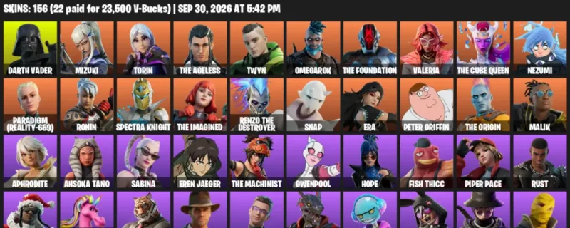 Fortnite account inventory for Darth Vader - Mizuki - 120 Outfits