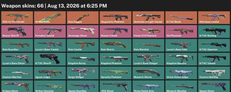 Valorant account inventory for LVL 161 · Tac Blade & Ruin Dagger & Striker Knife