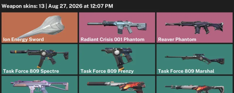 Valorant account inventory for LVL 24 · Reaver Phantom & Radiant Crisis 001 Phantom