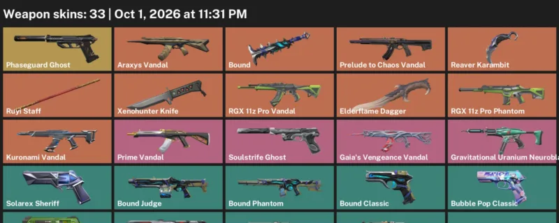Valorant account inventory for LVL 191 · Elderflame Dagger & Reaver Karambit & Xenohunter Knife