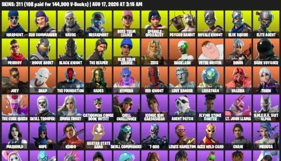 Fortnite account inventory for LVL 5448 - Warpaint - Sub Commander - 311 Outfits
