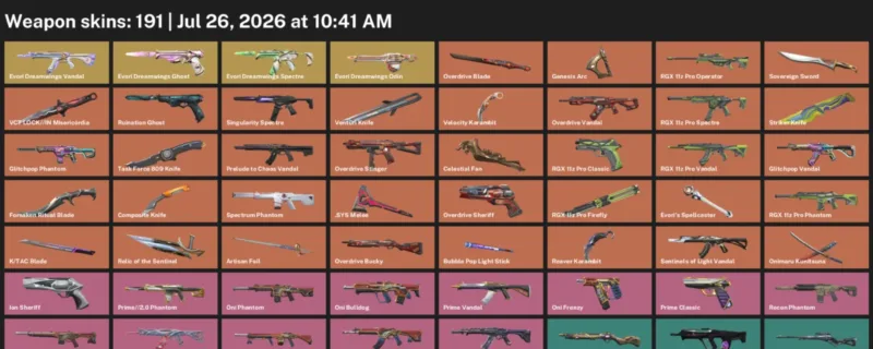 Valorant Accounts listing: LVL 373 · .SYS Melee & Celestial Fan · 191 Skins - Platinum 1, 191 skins