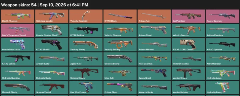 Valorant account inventory for LVL 235 · Tac Blade & Velocity Karambit & Artisan Phantom