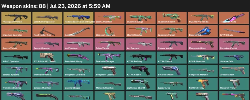 Valorant Accounts listing: LVL 371 · K/TAC Blade & Transition Knife · 88 Skins - Platinum 2, 88 skins