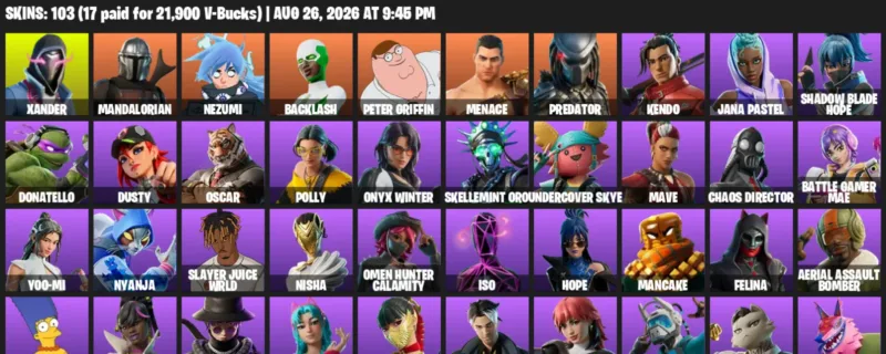 Fortnite account inventory for LVL 1094 - Xander - Mandalorian - 103 Outfits