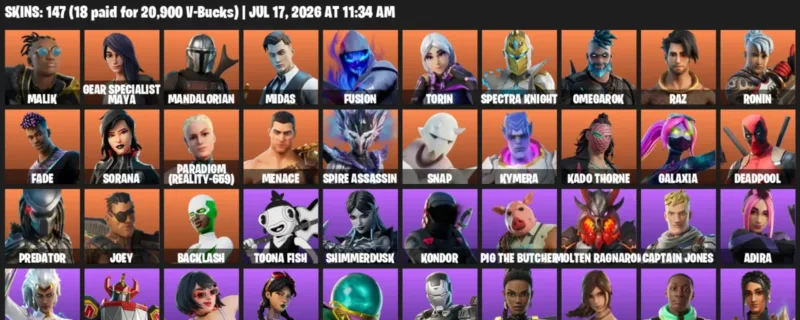 Fortnite Accounts listing: LVL 2421 - Malik - Gear Specialist Maya - 147 Outfits - 147 outfits