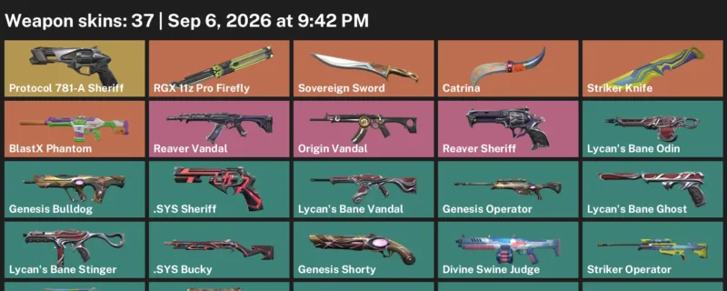 Valorant account inventory for LVL 123 · Sovereign Sword & Striker Knife & BlastX Phantom