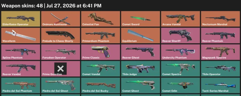 Valorant Accounts listing: LVL 69 · Celestial Fan & Comet Sword · 48 Skins - Silver 1, 48 skins
