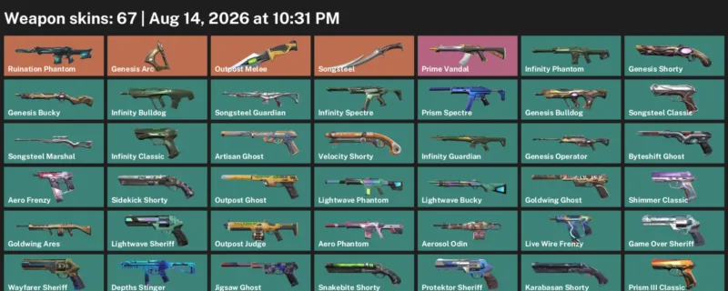 Valorant account inventory for LVL 340 · Aero Phantom & Aerosol Operator