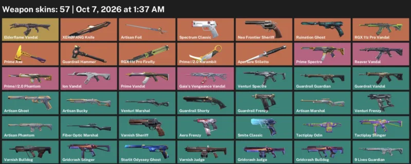 Valorant account inventory for LVL 170 · 2.0 Karambit & XerØFang Knife & 57 Skins Prime