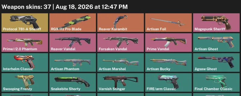 Valorant account inventory for LVL 215 · Reaver Karambit & RGX 11z Pro Blade & 37 Skins Reaver Karambit