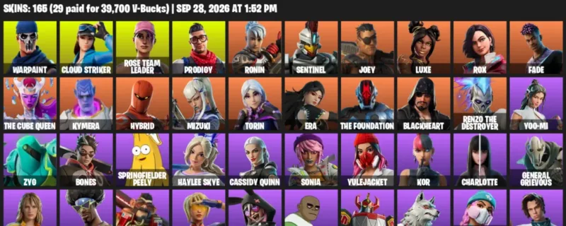 Fortnite account inventory for Warpaint - Cloud Striker - 120 Outfits