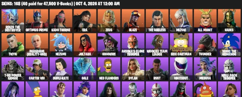 Fortnite account inventory for Renzo the Destroyer - Optimus Prime - 120 Outfits