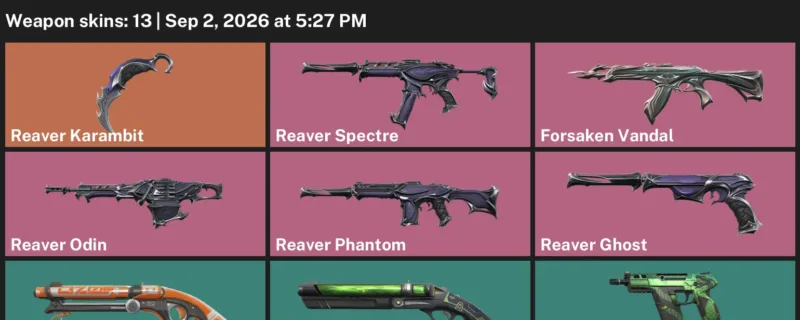 Valorant account inventory for LVL 114 · Reaver Karambit & Reaver Phantom