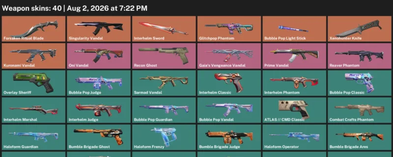 Valorant account inventory for LVL 97 · Xenohunter Knife & 40 Skins Forsaken Ritual Blade