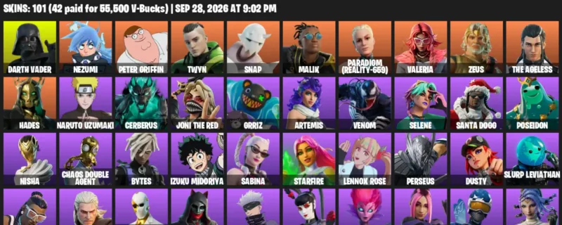 Fortnite account inventory for Darth Vader - Nezumi - 101 Outfits