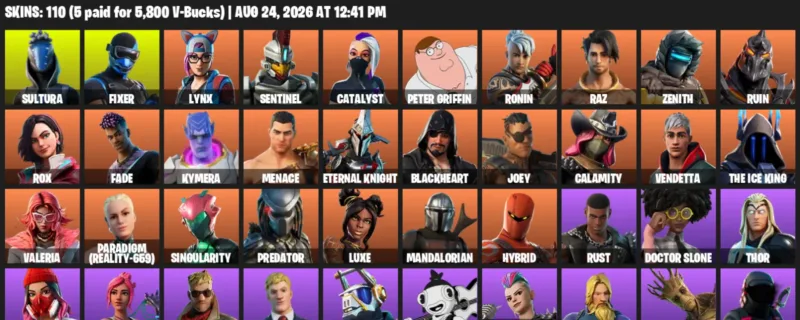 Fortnite account inventory for LVL 1698 - Sultura - Fixer - 110 Outfits