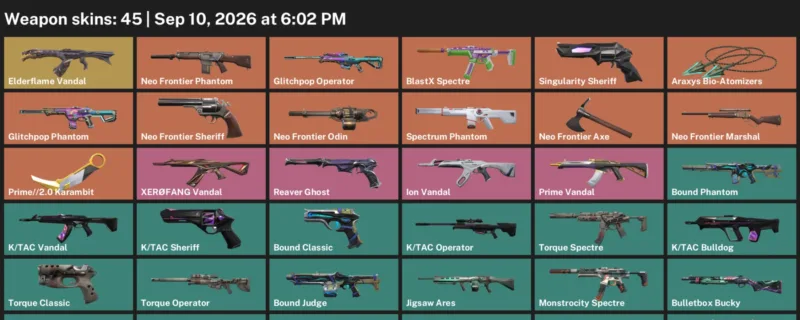 Valorant account inventory for LVL 101 · 2.0 Karambit & Araxys Bio-Atomizers