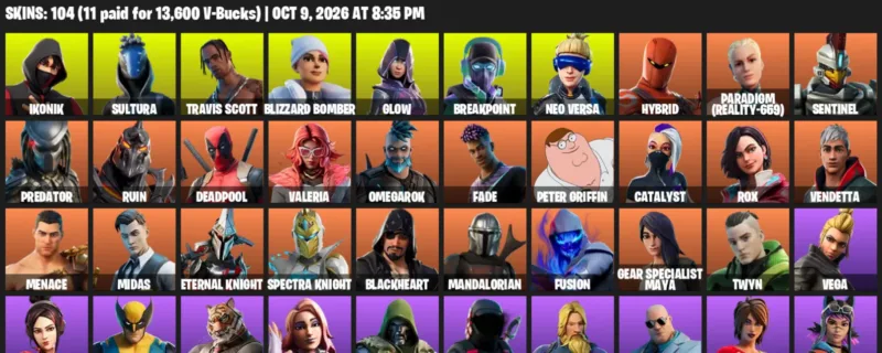Fortnite account inventory for IKONIK - Sultura - 104 Outfits