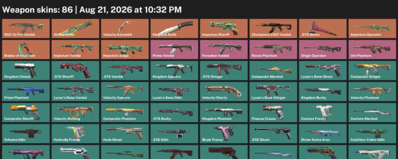 Valorant account inventory for LVL 170 · Velocity Karambit & Kingdom Knife