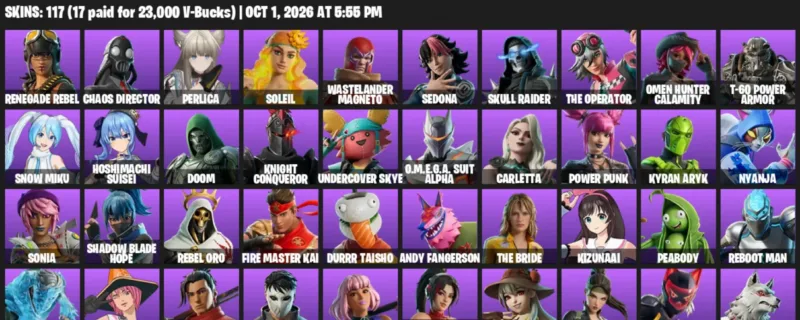 Fortnite account inventory for Renegade Rebel - Chaos Director - 117 Outfits