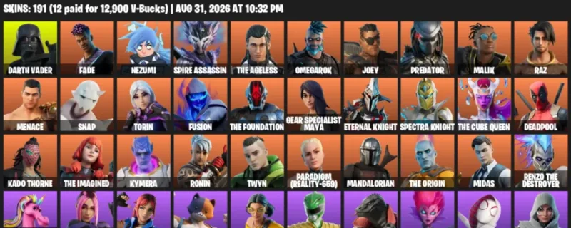 Fortnite account inventory for LVL 3513 - Darth Vader - Fade - 191 Outfits