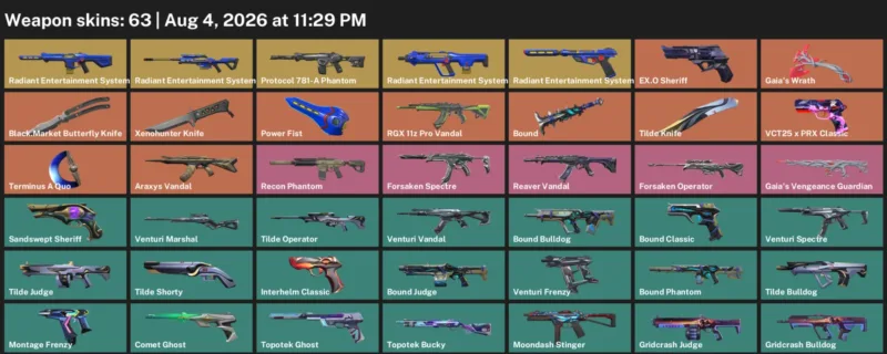 Valorant account inventory for LVL 244 · Xenohunter Knife & Araxys Vandal