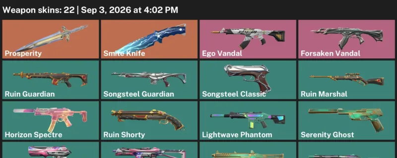 Valorant account inventory for LVL 7 · Forsaken Vandal & Smite Knife
