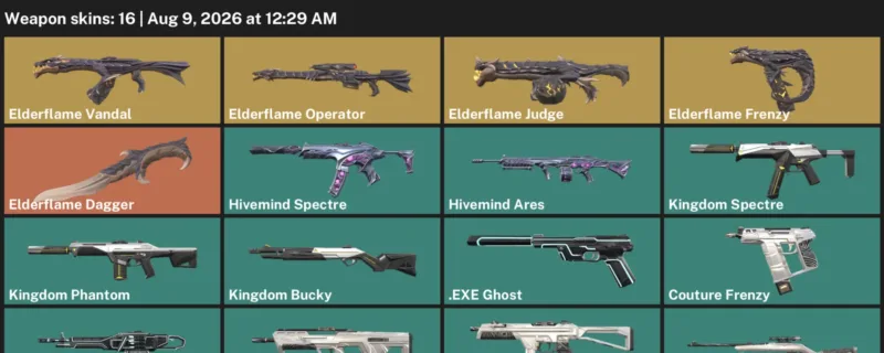 Valorant account inventory for LVL 14 · Elderflame Dagger & Elderflame Frenzy