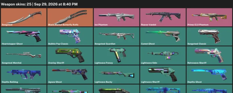 Valorant account inventory for LVL 195 · Black.Market Butterfly Knife & Depths Vandal