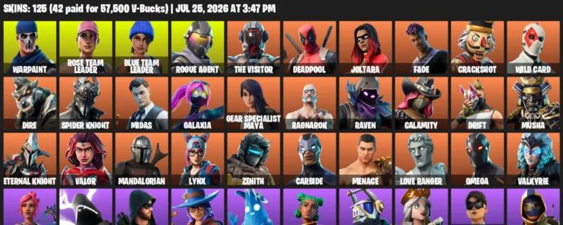 Fortnite Accounts listing: LVL 1224 - Warpaint - Rose Team Leader - 125 Outfits - 125 outfits