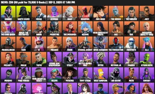 Fortnite account inventory for LVL 4540 - Xander - Darth Vader - 336 Outfits