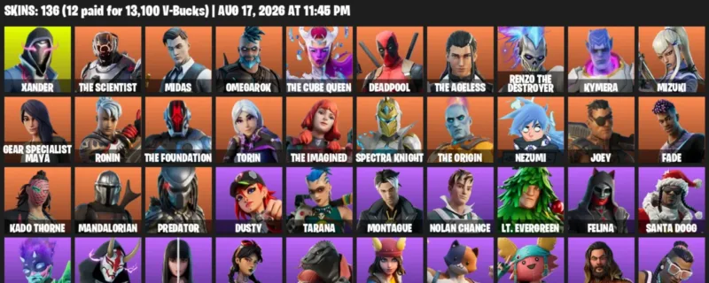 Fortnite account inventory for LVL 2991 - Xander - The Scientist - 136 Outfits