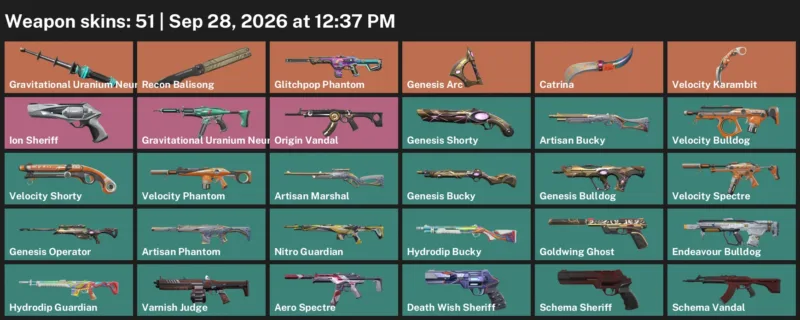 Valorant account inventory for LVL 101 · Velocity Karambit & Aero Phantom