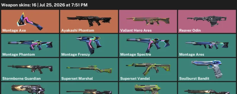 Valorant Accounts listing: LVL 52 · Ayakashi Phantom & Montage Ares · 16 Skins - Bronze 2, 16 skins