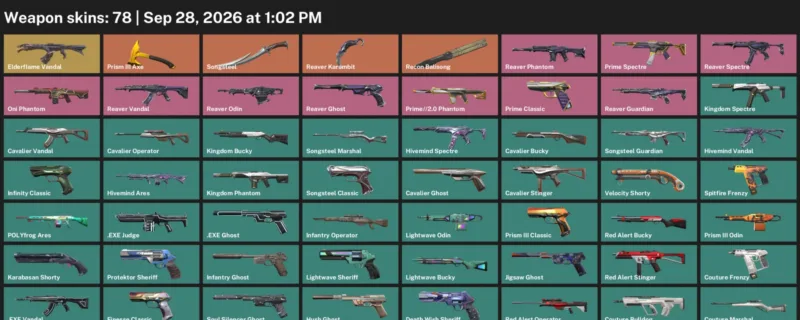 Valorant account inventory for LVL 169 · Reaver Karambit & Exe Vandal