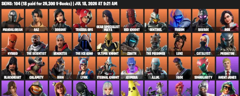 Fortnite Accounts listing: LVL 1158 - Mandalorian - Raz - 104 Outfits - 104 outfits