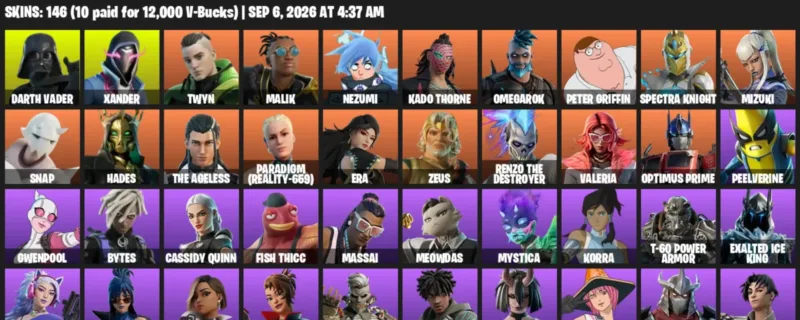 Fortnite account inventory for LVL 2752 - Darth Vader - Xander - 146 Outfits