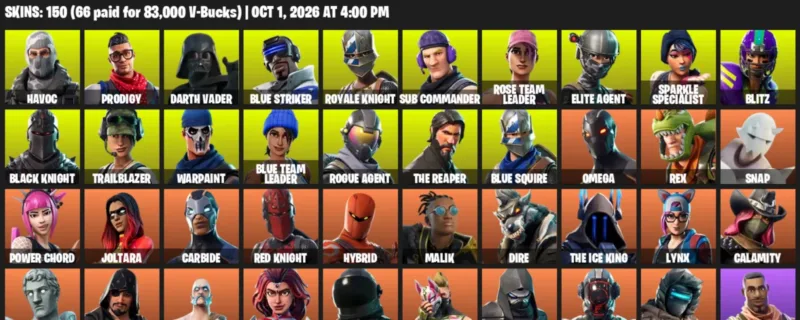 Fortnite account inventory for Havoc - Prodigy - 120 Outfits
