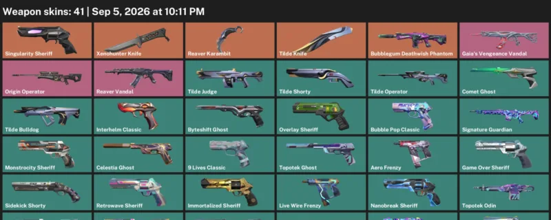 Valorant account inventory for LVL 405 · Reaver Karambit & Tilde Knife & 41 Skins Reaver Karambit