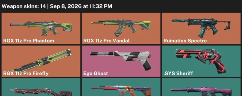 Valorant account inventory for LVL 26 · Hue Shift Phantom & Sys Sheriff