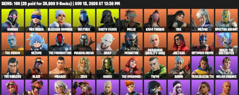 Fortnite account inventory for LVL 3170 - Xander - Neo Versa - 166 Outfits