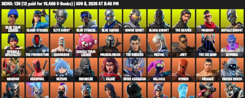 Fortnite account inventory for LVL 2491 - Blue Team Leader - Cloud Striker - 136 Outfits