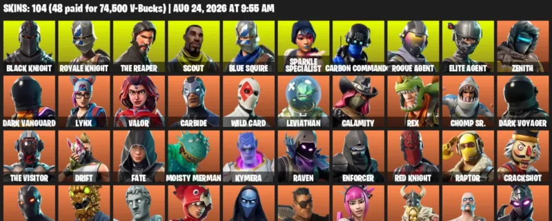 Fortnite account inventory for LVL 683 - Black Knight - Royale Knight - 104 Outfits