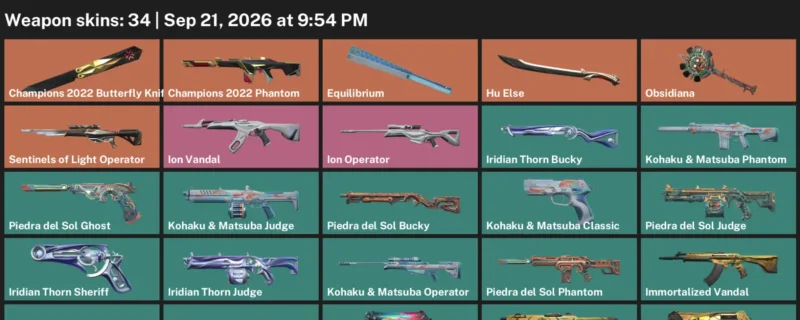 Valorant account inventory for LVL 50 · Champions 2022 Butterfly Knife & Champions 2022 Phantom
