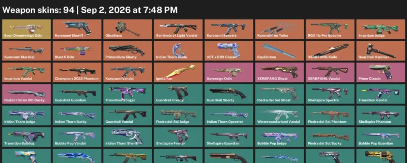 Valorant account inventory for LVL 135 · Ignite Fan & Iridian Thorn Blade & 94 Skins Ignite Fan